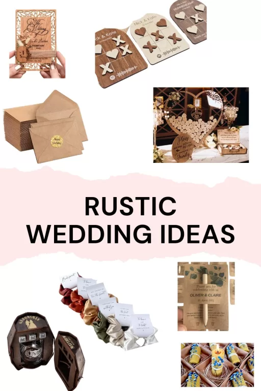 Image of 6 different rustic themed wedding decor and favors.