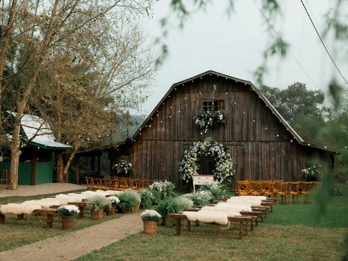 An outdoor rustic barn wedding.